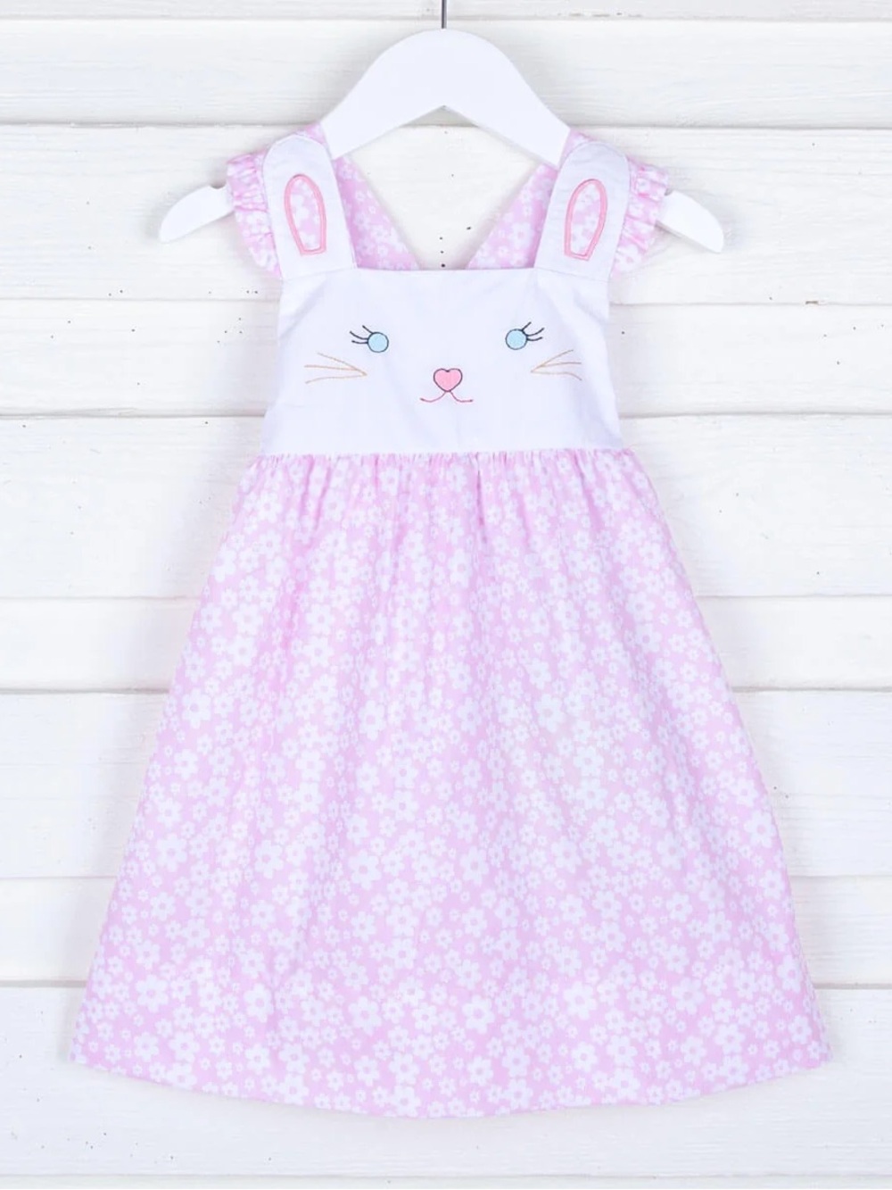 Classic Whimsy | Bunny Face Daisy Print Dress 3T